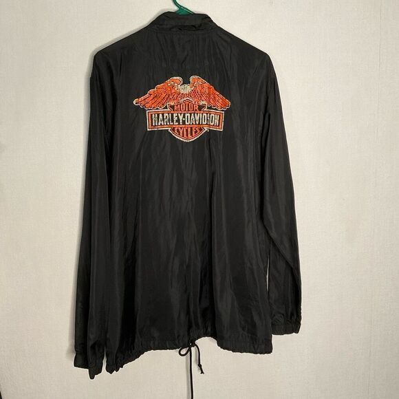 Harley Davidson Winged Graphic Men's XL Black Nylon Windbreaker Rain Jacket‎ - Picture 7 of 9